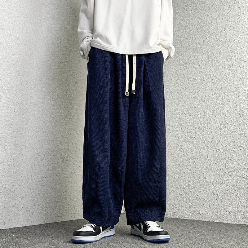 Unisex Extraweit geschnittene Cord-Loungehose mit Tunnelzug und elastischen Bündchen Drune