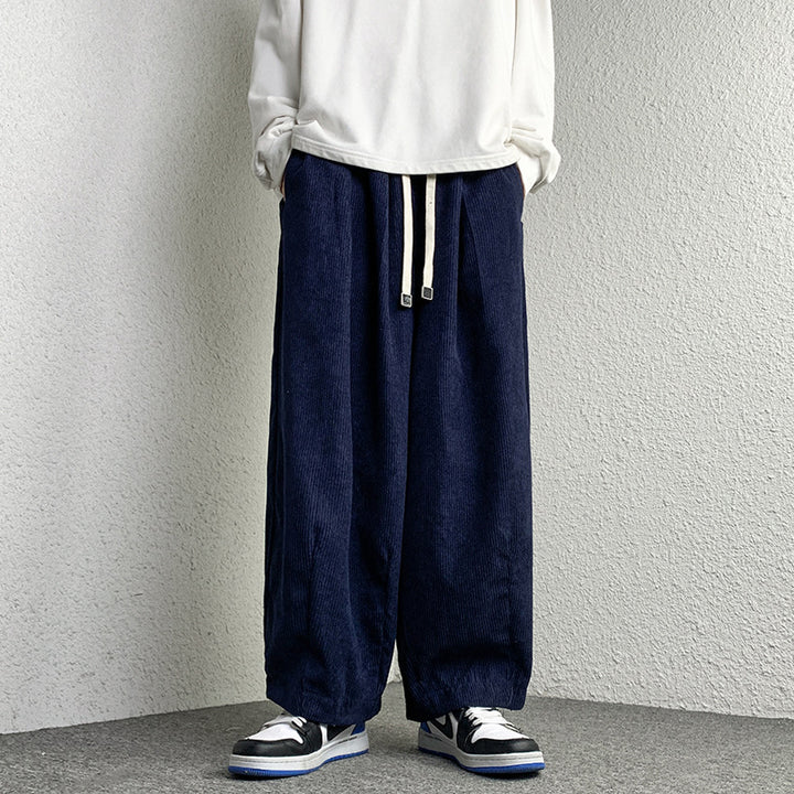 Unisex Extraweit geschnittene Cord-Loungehose mit Tunnelzug und elastischen Bündchen Drune