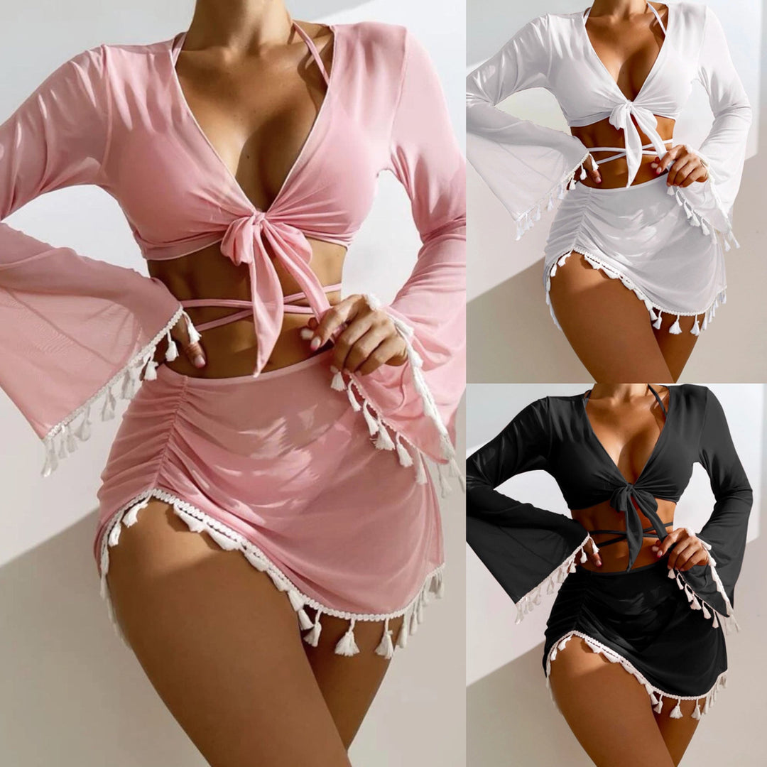 Damen Zweiteiler mit trendy Wickeloberteil und fransigem Rock Drune