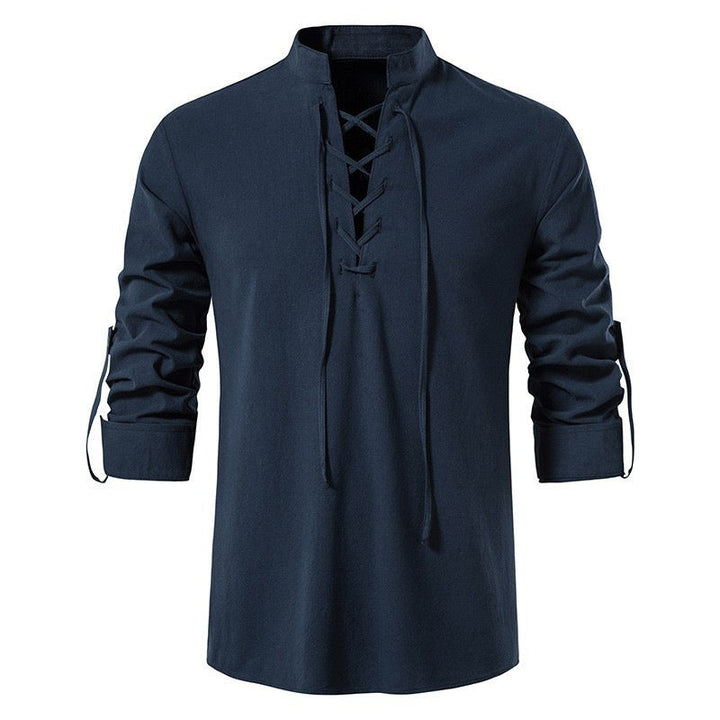 Herren lässiges Langarmhemd mit modernem Schnürdesign und hochqualitativer Baumwolle Drune