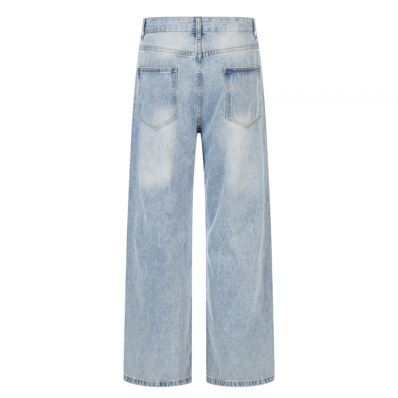 Damen Hochgeschnittene weite Jeanshose mit weitem Bein, Vintage‑Waschung und klassischem Taschen‑Design Drune