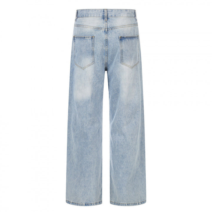Damen Hochgeschnittene weite Jeanshose mit weitem Bein, Vintage‑Waschung und klassischem Taschen‑Design Drune