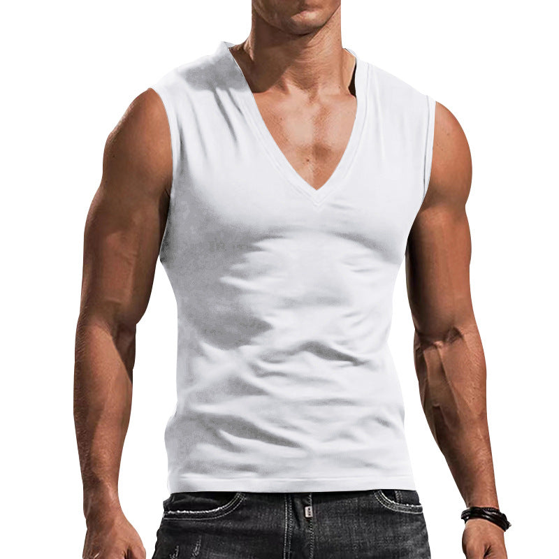Herren nan tailliertes Tanktop mit tiefem V-Ausschnitt und Stretch-Baumwollmix Drune