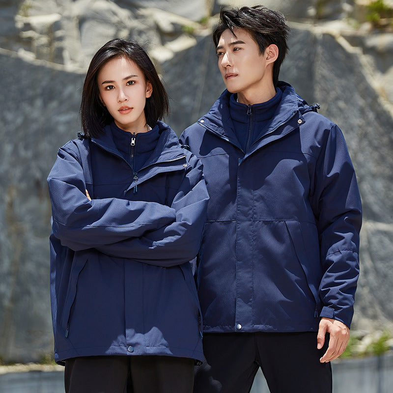 Unisex zweilagige wasserabweisende Outdoorjacke mit Kapuze und Colorblock-Design Drune