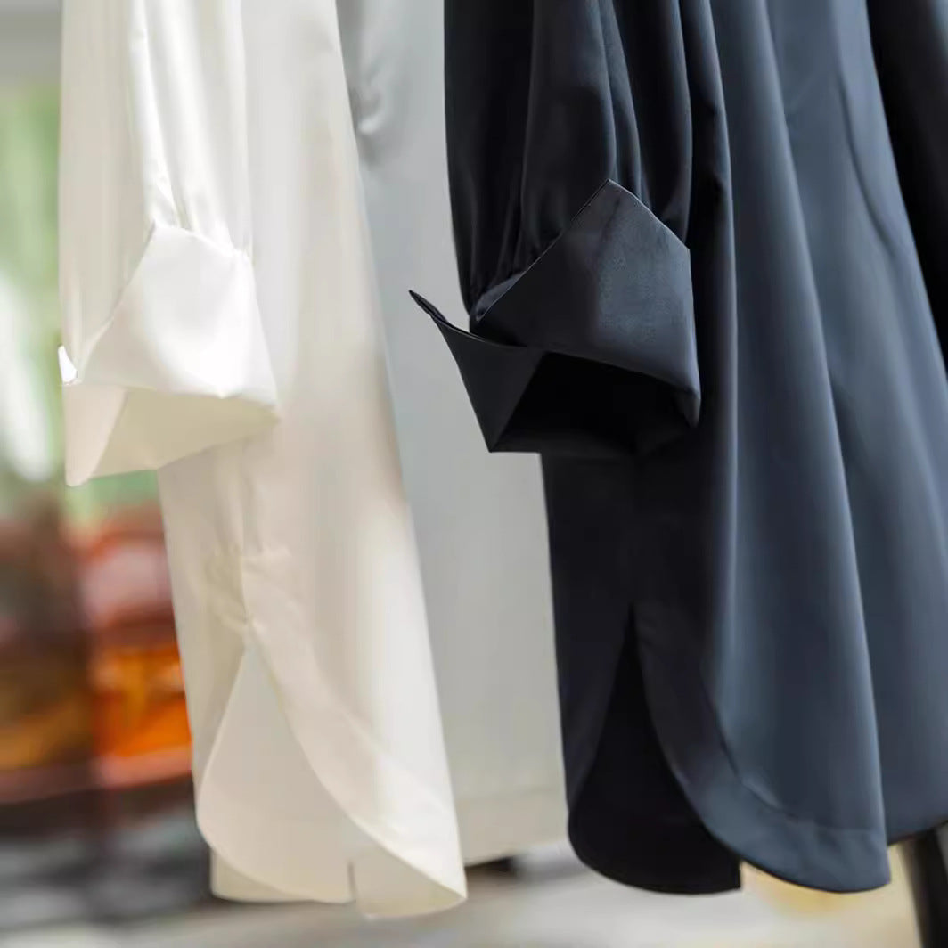 Damen Elegante und fließende Bluse mit Stehkragen Drune
