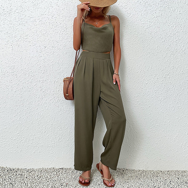 Damen eleganter Jumpsuit mit weitem Schnitt und hohem Bund Drune
