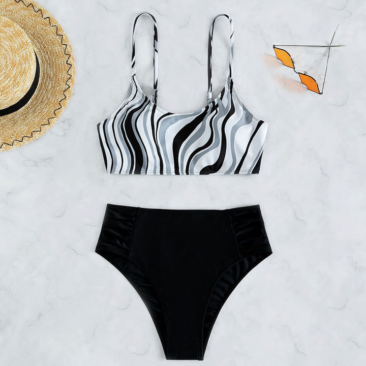 Damen Hochgeschnittener Bikini mit wellenförmigem Oberteil Drune