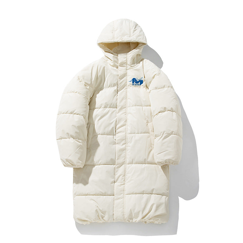 Unisex Langer Steppmantel im Minimal-Design mit Kapuze, Thermofüllung und Tunnelzugsaum Drune