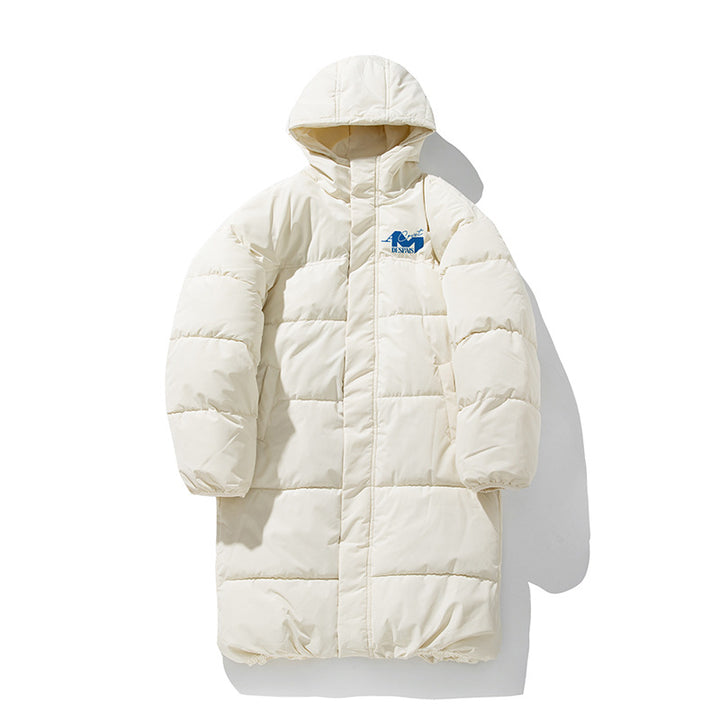 Unisex Langer Steppmantel im Minimal-Design mit Kapuze, Thermofüllung und Tunnelzugsaum Drune