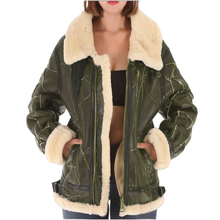 Damen Lammfelljacke mit weichem Innenfutter und klassischem Kragen Drune