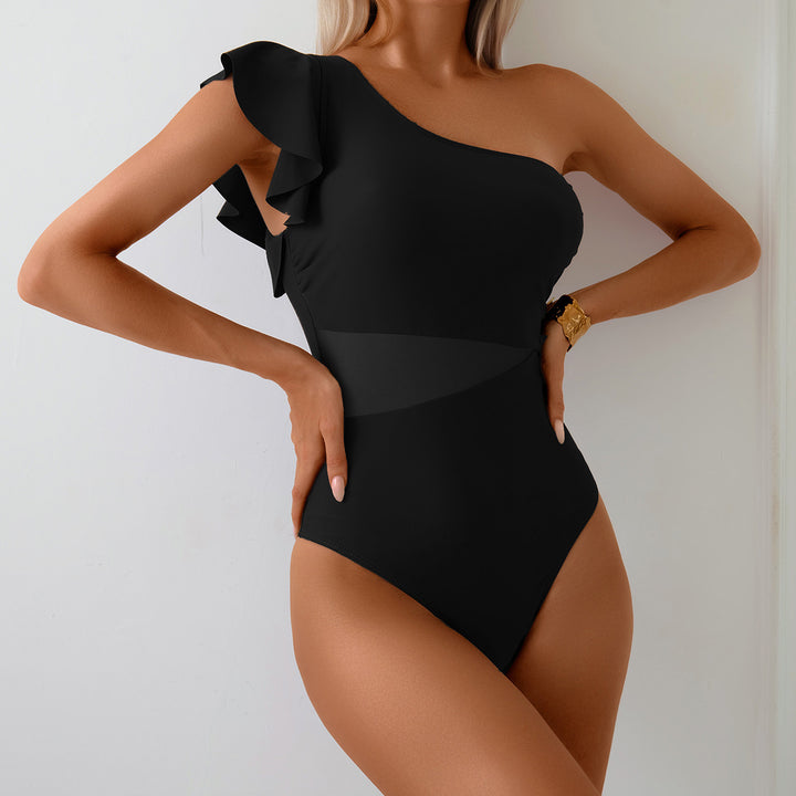Damen Einseitiger Badeanzug mit eleganter Rüsche Drune