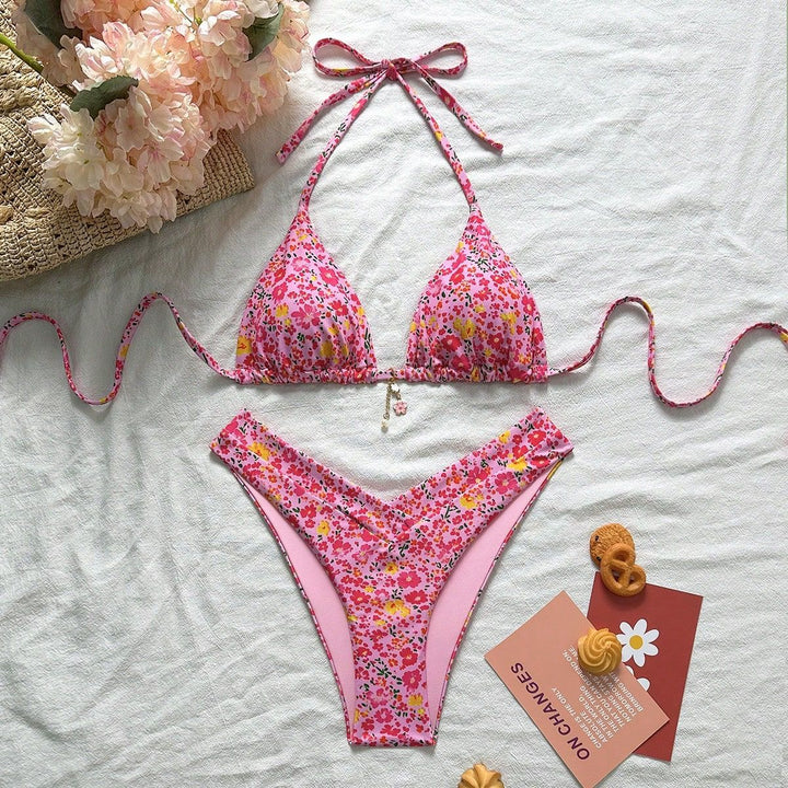 Damen Triangel-Bikini mit Blütenmuster Drune