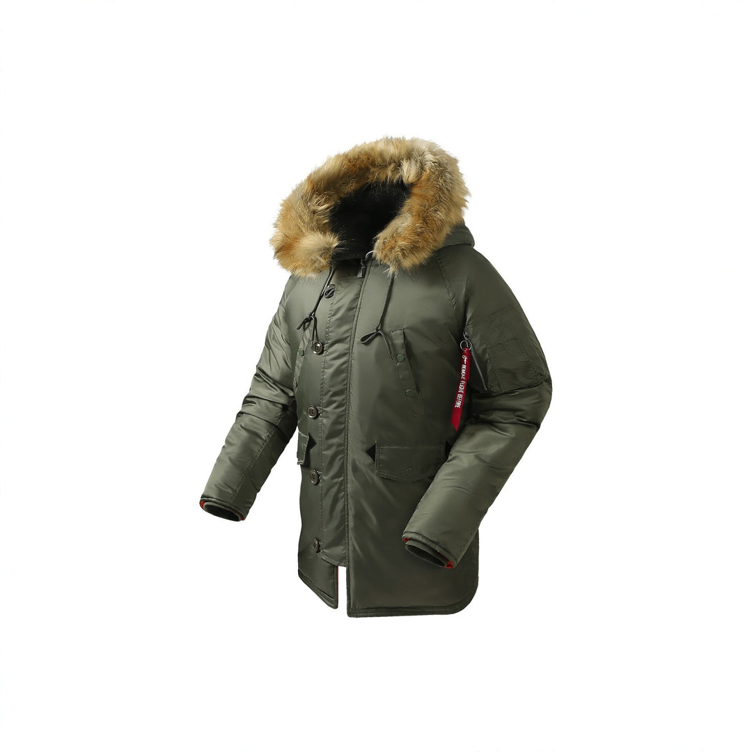 Herren langer isolierter Parka mit Kunstfellkapuze und Thermowattierung Drune