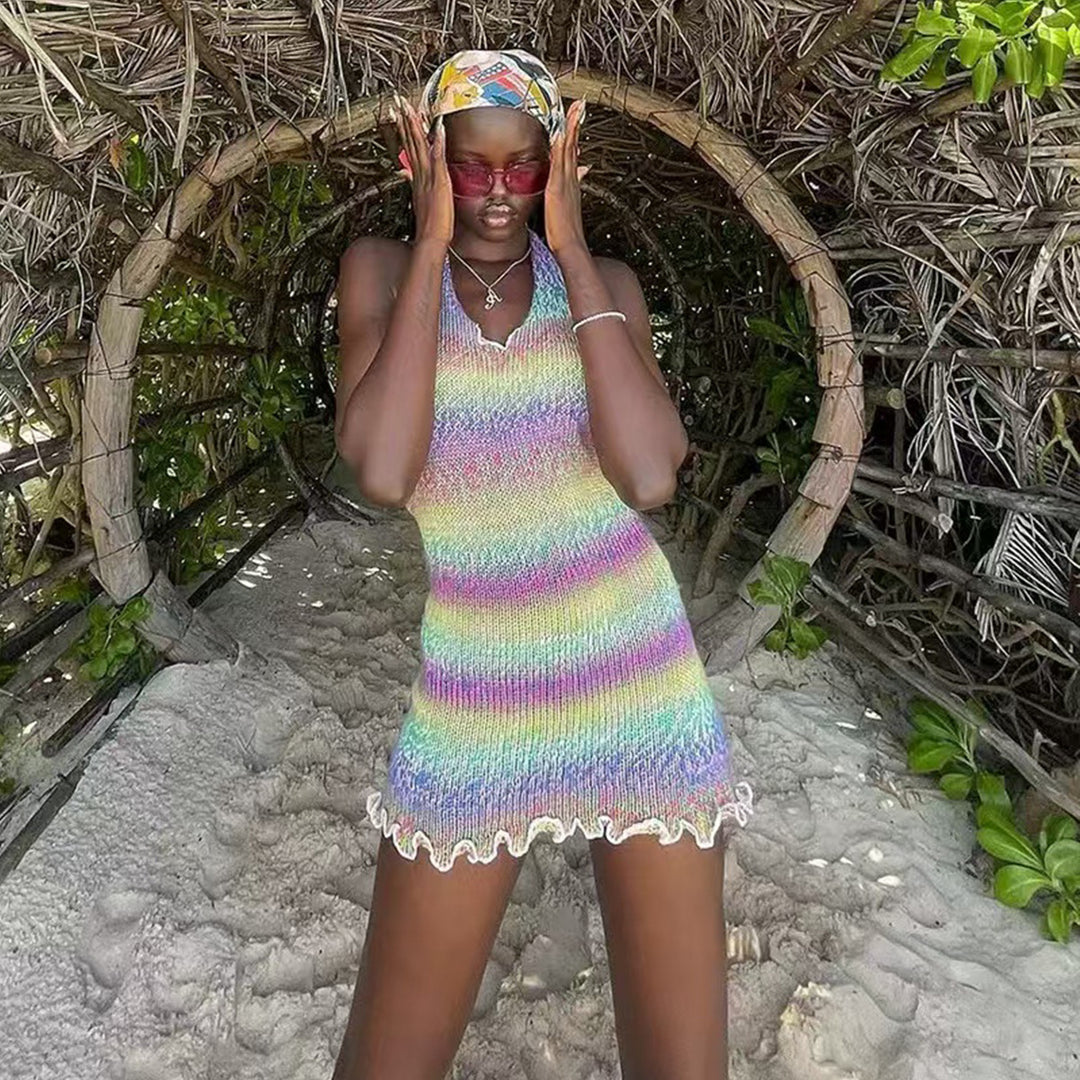 Damen Häkel-Strandkleid mit raffinierten Wellenmustern und verspieltem Saum Drune