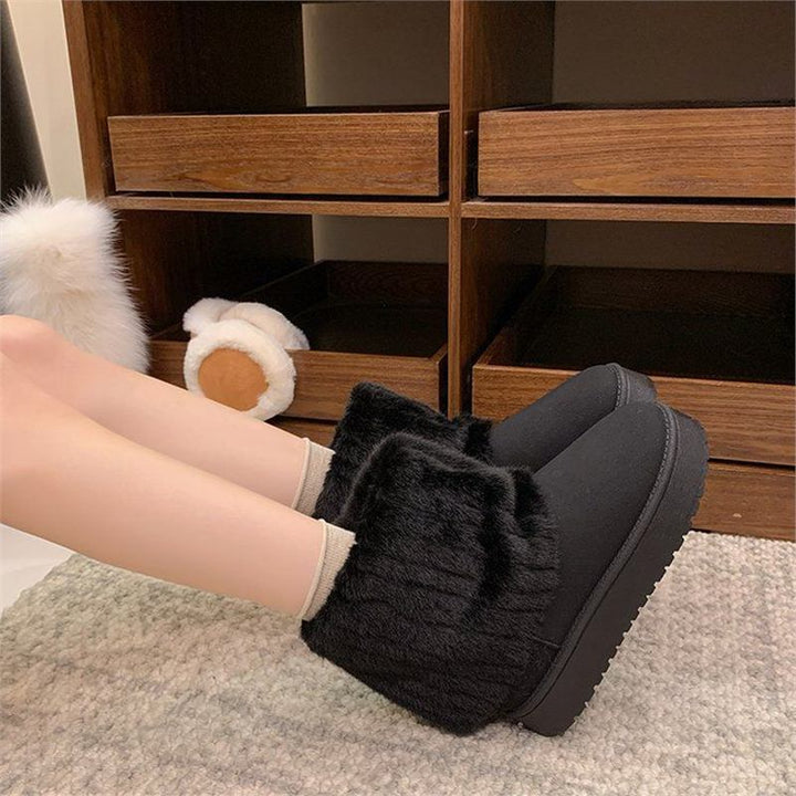 Damen Warme Kurzboots mit Kunstfellmanschette und Plateau-Sohle Drune