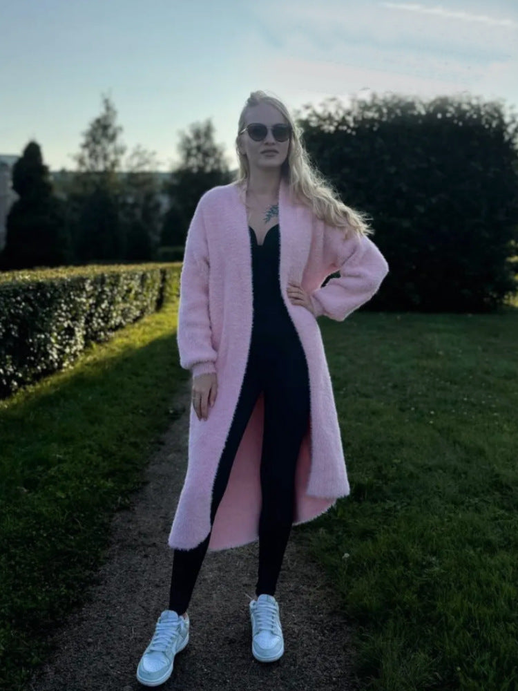 Damen Flauschiger Langarm Oversized Cardigan Drune