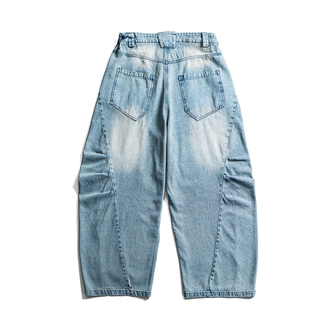 Damen hochgeschnittene weite Denim‑Culotte mit Cargotaschen, Used‑Effekt und elastischem Saum Drune