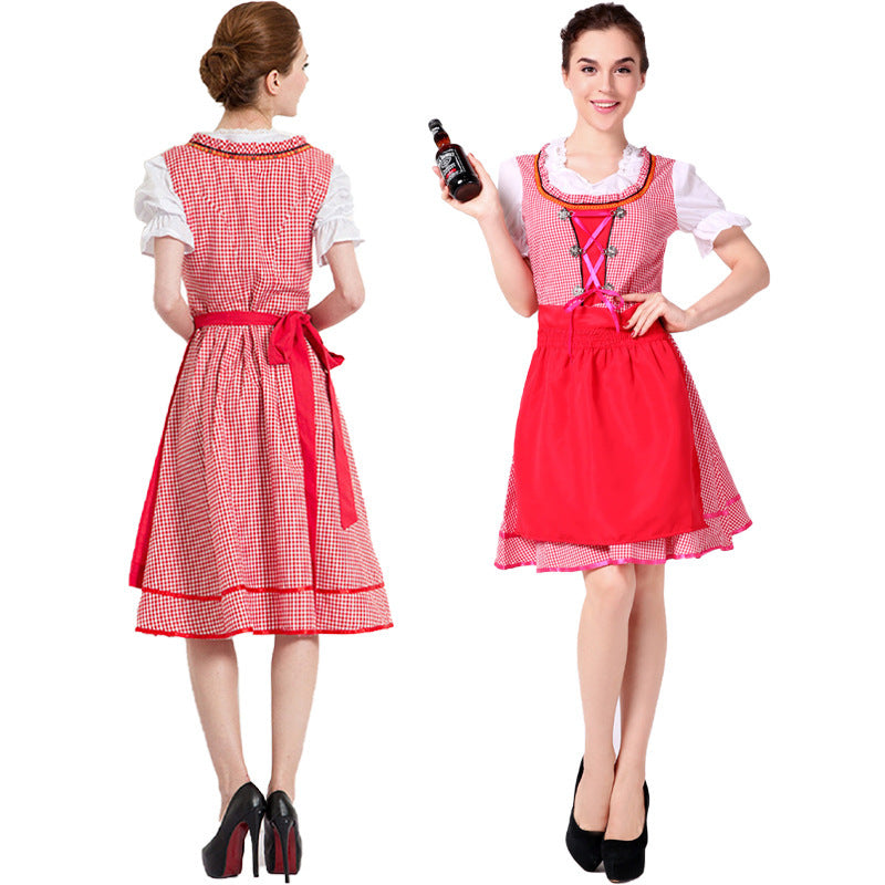 Damen nan traditionelles Oktoberfest Dirndl Set mit Schnürung, kariertem Rock und Schürze Drune