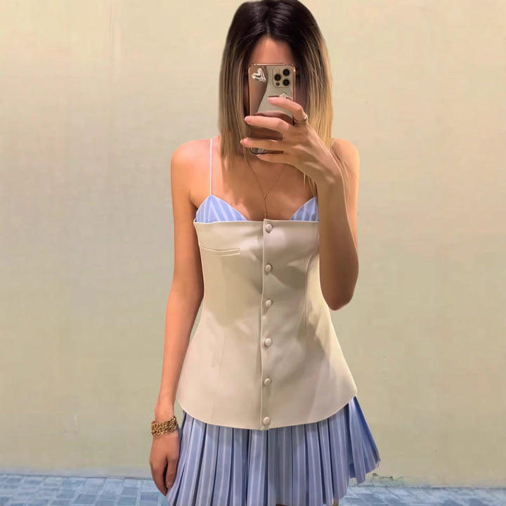 Damen Plissiertes Mini-Kleid mit ausgestelltem Rock Drune
