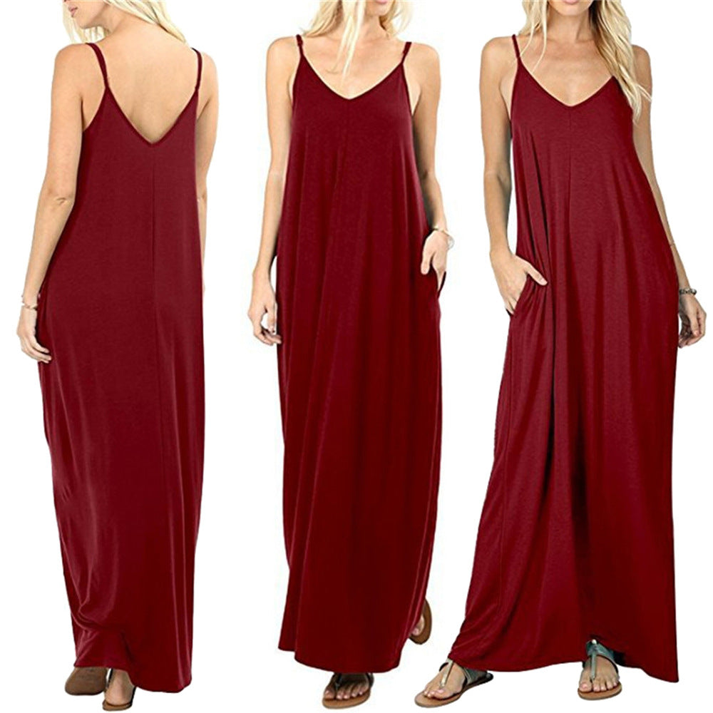 Damen Maxikleid mit spaghettiträgern und praktischen seitlichen Taschen Drune