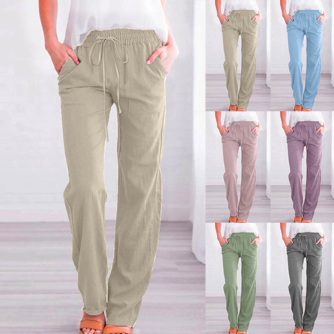 Damen Bequeme Leinen-Hose mit elastischem Bund und Taschen Drune