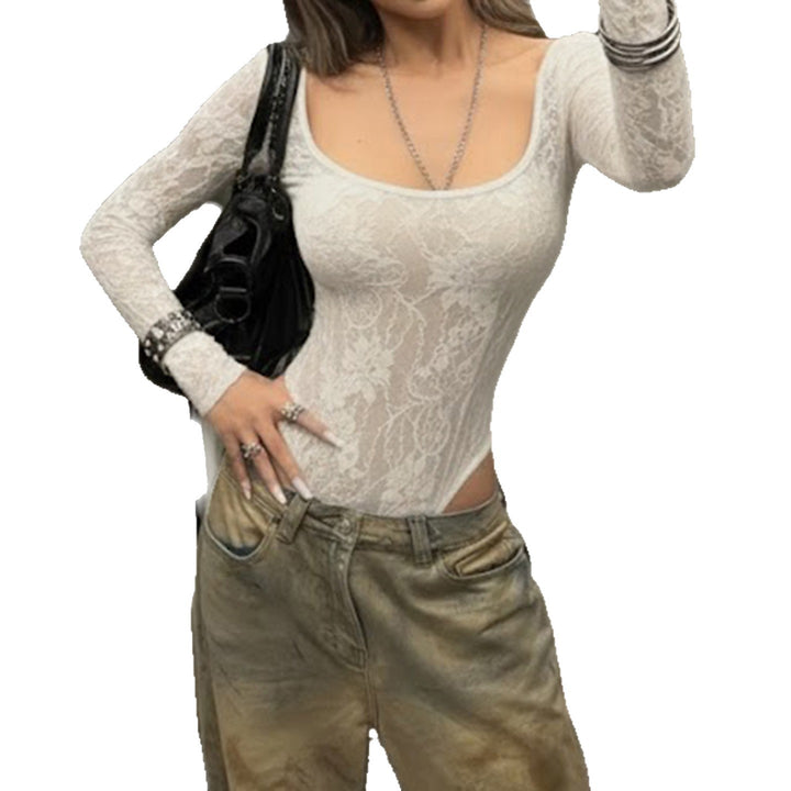 Damen Elegantes Spitzenshirt mit langen Ärmeln und romantischen Details Drune