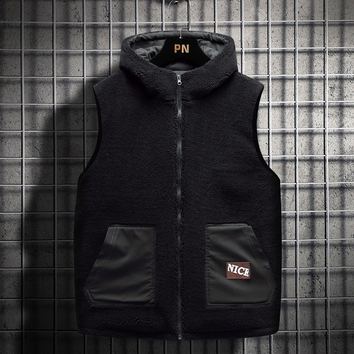 Herren Teddy-Fleece-Weste mit Stehkragen, Reißverschluss und aufgesetzten Taschen Drune