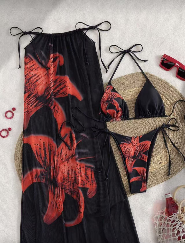 Damen Bikiniset mit elegantem Wickelrock und floralem Design Drune