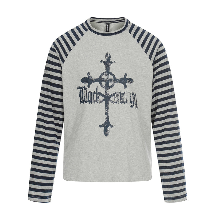 Herren Langarm-Raglanshirt mit Streifenärmeln und Vintage-Print Drune