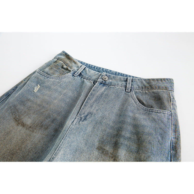 Damen Weite Baggy-Jeans mit hohem Bund, Used-Waschung und Rissdetails Drune