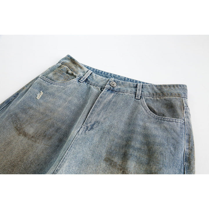 Damen Weite Baggy-Jeans mit hohem Bund, Used-Waschung und Rissdetails Drune
