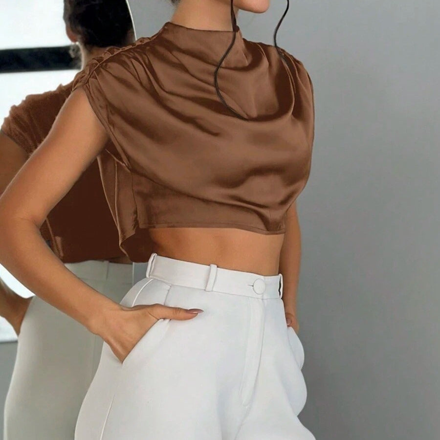 Damen elegantes Oberteil mit weichen Stofffalten und Rückenausschnitt Drune