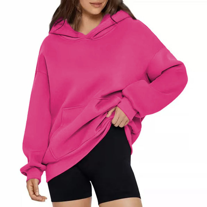 Damen nan weicher Oversize-Kapuzenpullover mit asymmetrischem Saum Kängurutasche und überschnittener Schulter Drune