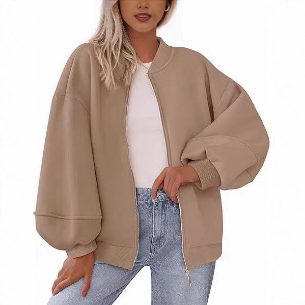Damen Oversize Bomberjacke mit Ballonärmeln und durchgehendem Reißverschluss Drune