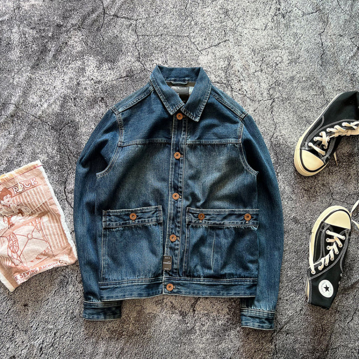 Herren Denimjacke mit aufgesetzten Taschen und modischen Knopfdetails Drune