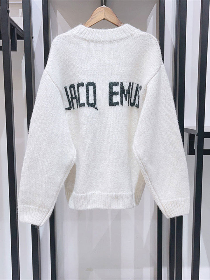 Damen Gemütlicher Strickpullover mit auffälligem Schriftzug Drune
