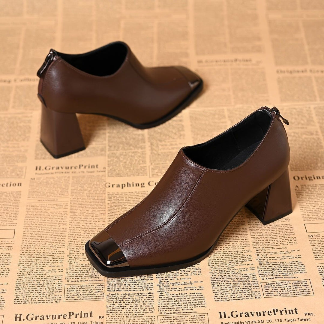 Damen Elegante Stiefeletten mit Blockabsatz und Glänzenden Akzenten Drune