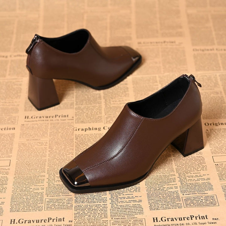 Damen Elegante Stiefeletten mit Blockabsatz und Glänzenden Akzenten Drune