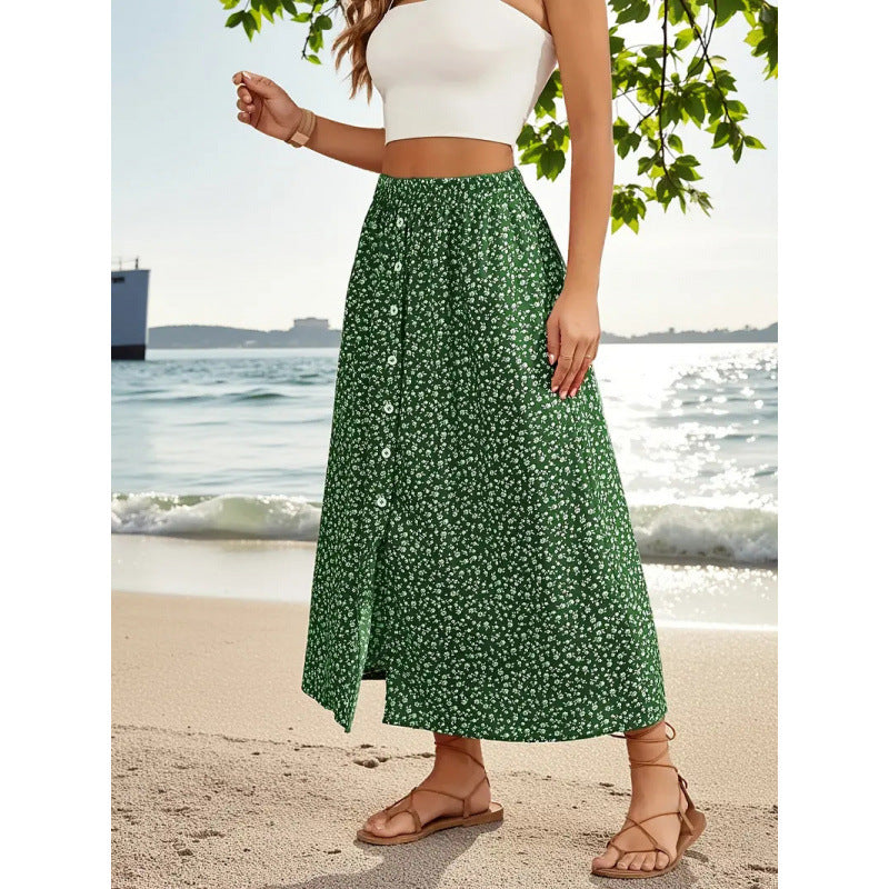 Damen Maxirock mit floralen Knopfdetails und seitlichem Schlitz Drune
