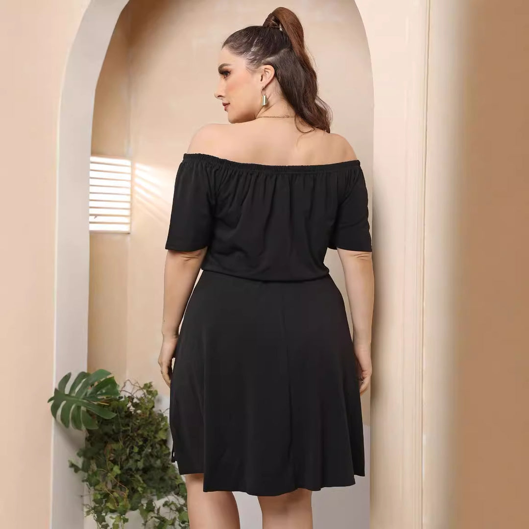 Damen Off-Shoulder Kleid mit dekorativem Lochmuster Drune