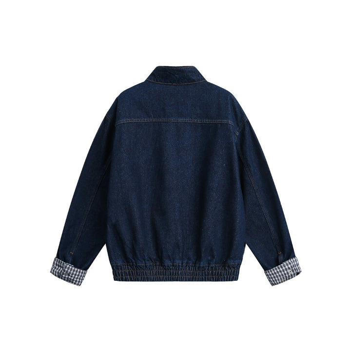 Damen Oversize-Denimjacke mit Stehkragen und Karo-Futter Drune