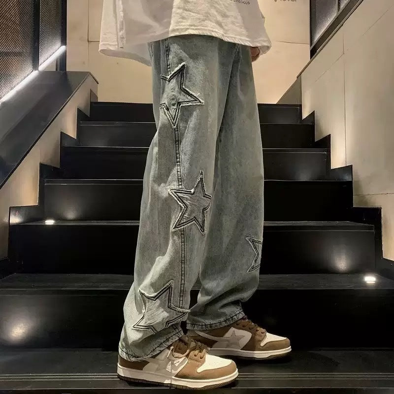 Herren lässige Jeans mit Sterne-Stickerei Drune