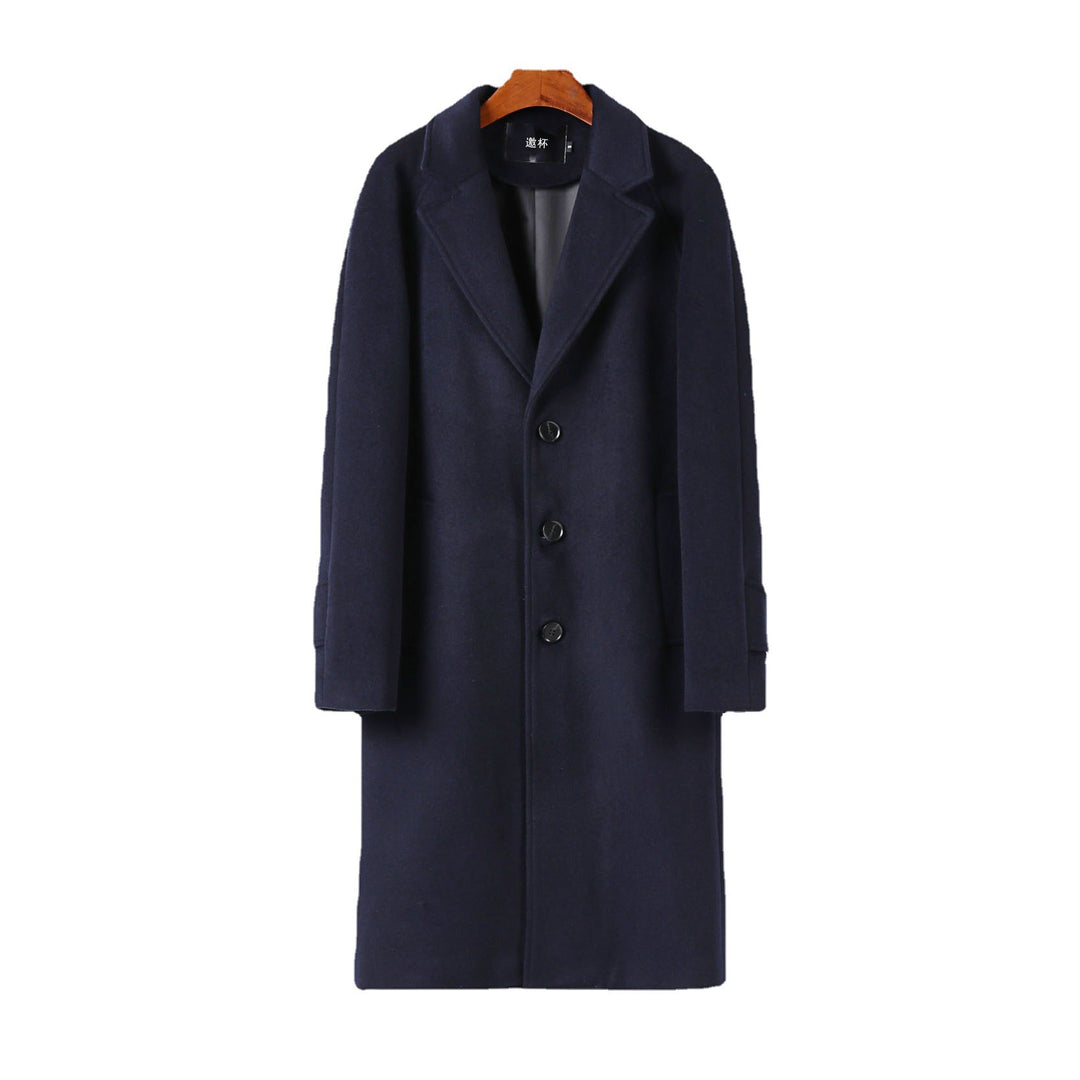 Herren Maxilanger Wollmantel mit cleanem Schnitt, schmalem Revers und innenliegendem Futter Drune