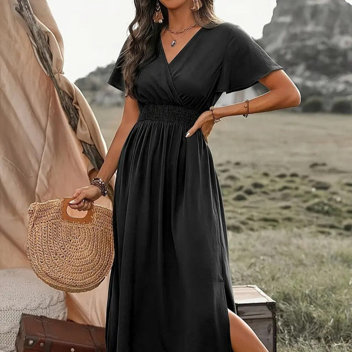 Damen Maxikleid mit fließendem Schnitt und Wickeldetails Drune