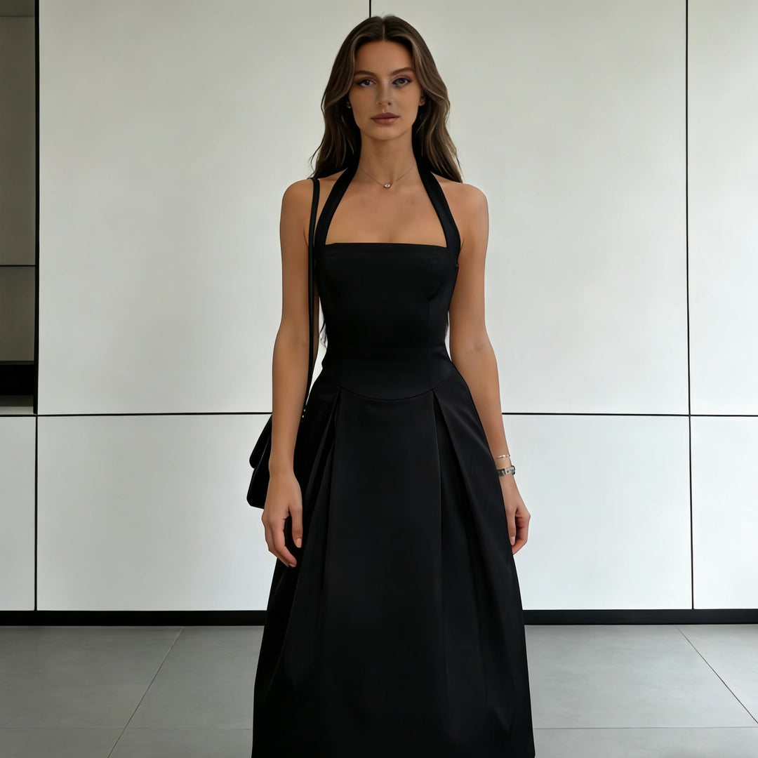 Damen Elegantes Midikleid mit tiefem V-Ausschnitt und stilvollem Faltenrock Drune