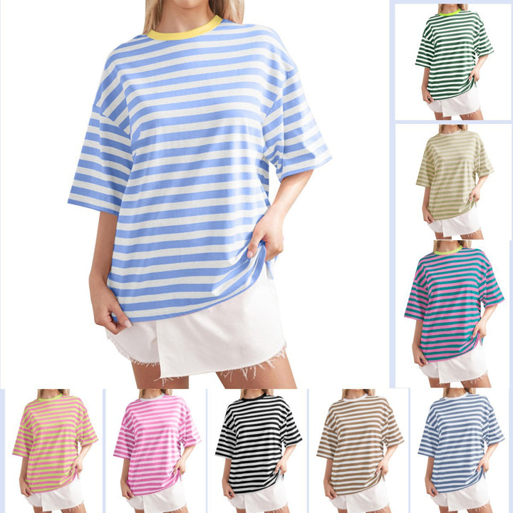 Damen Lässiges Oversized T-Shirt mit gestreiftem Muster Drune