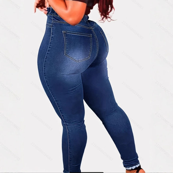 Damen High-Waist Sculpting-Jeggings im Denim‑Look mit elastischem Tunnelzugbund Drune