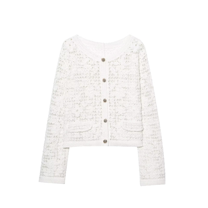 Damen Strickjacke mit feiner Häkelstruktur und praktischen Taschen Drune