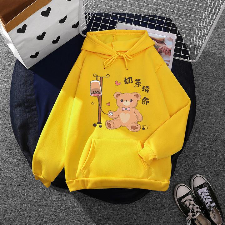 Damen nan Kapuzenpullover mit minimalistischer Grafik, lockerer Oversize-Passform und Kängurutasche Drune