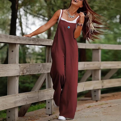 Damen luftiger Jumpsuit mit praktischen Taschen und verstellbaren Trägern Drune